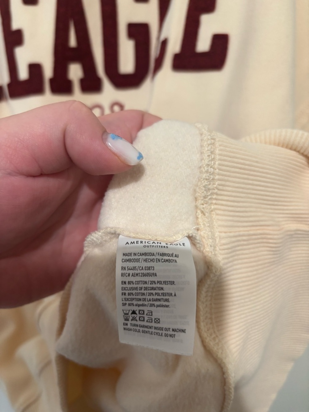 A.EAGLE Cream Sweatshirt with Burgundy Logo - Picture 4 of 5